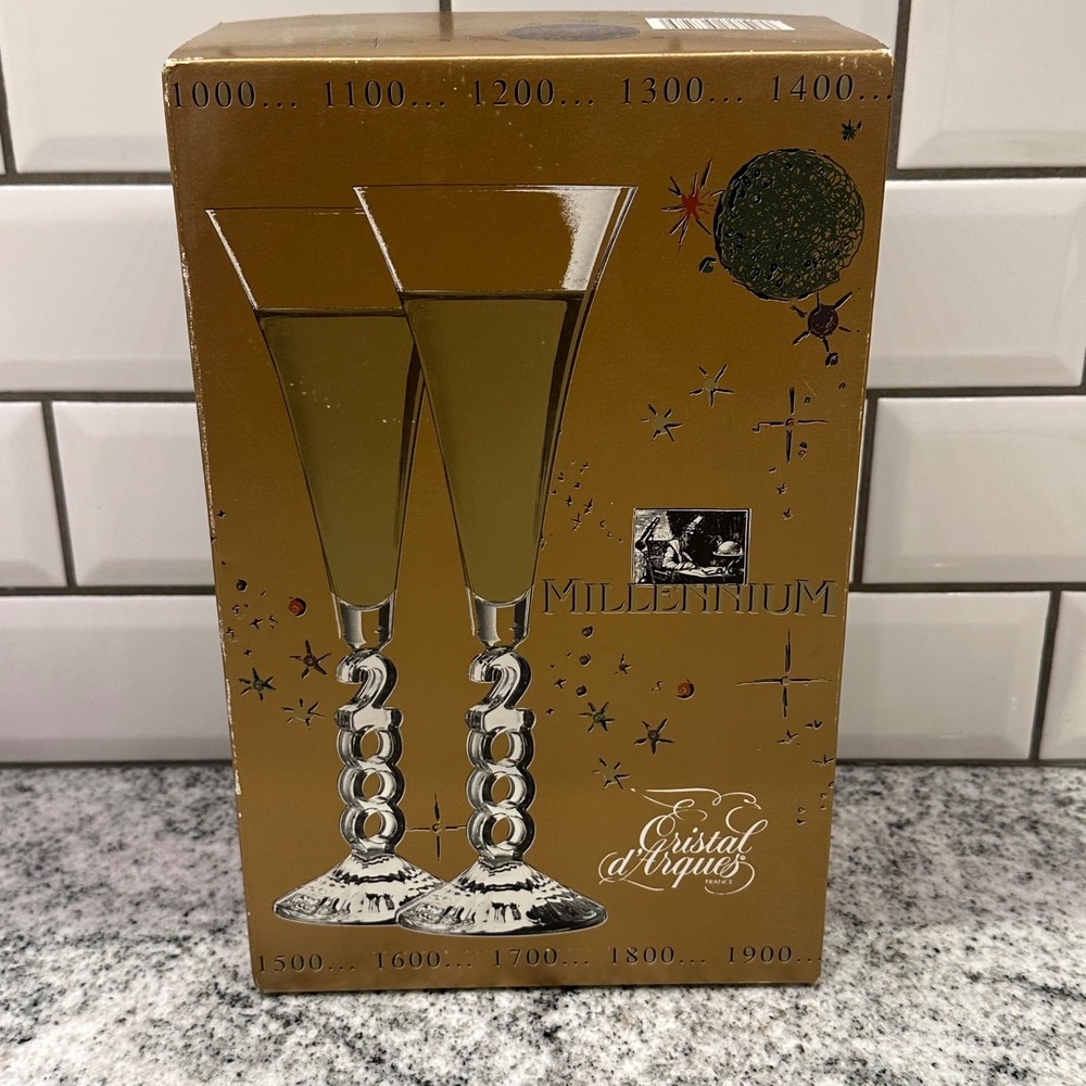 Cristal dArques Romantic Champagne Flutes Clear Millennium 2000 Crystal Y2K 2pc